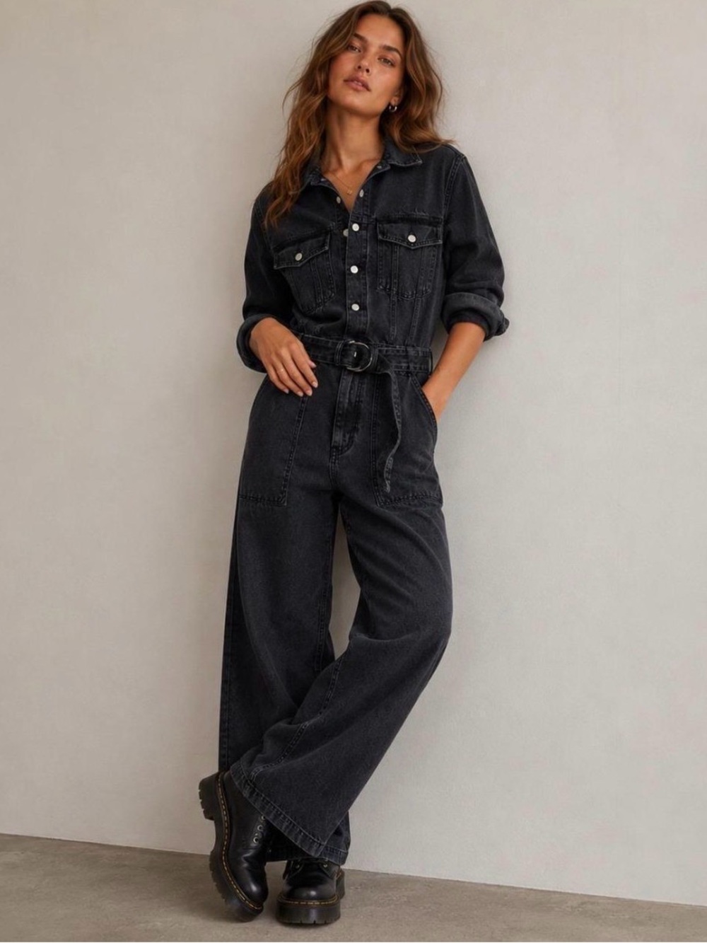 Abercrombie & Fitch Black Wide-Leg Denim Jumpsuit XXS
